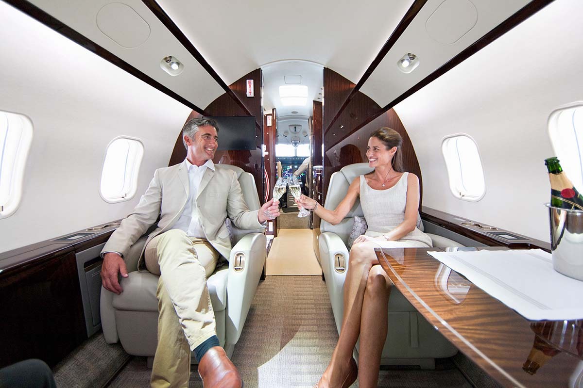 Couple Traveling Together on Private Jet